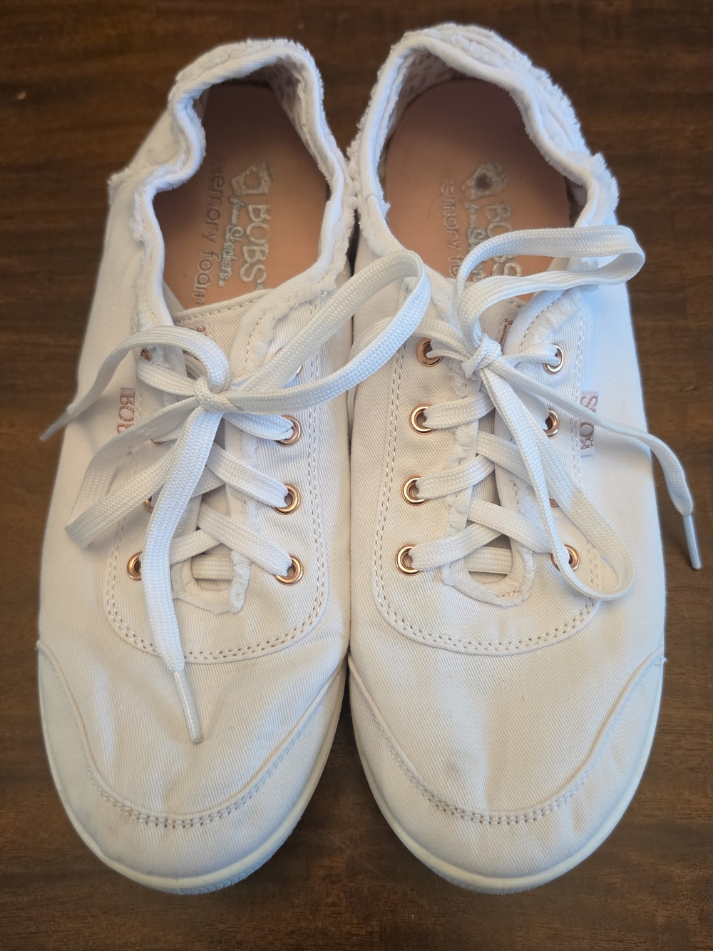 Skechers BOBS B Cute White Canvas Sneakers Rose Gold Accents Size 10